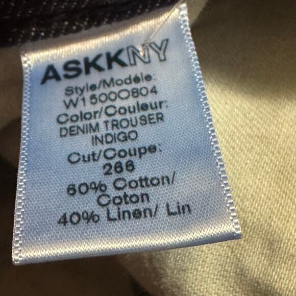 AskK NY Women's Trouser Straight Leg Jeans Linen Indigo Dark Blue Size 28 NWOT - Picture 8 of 12